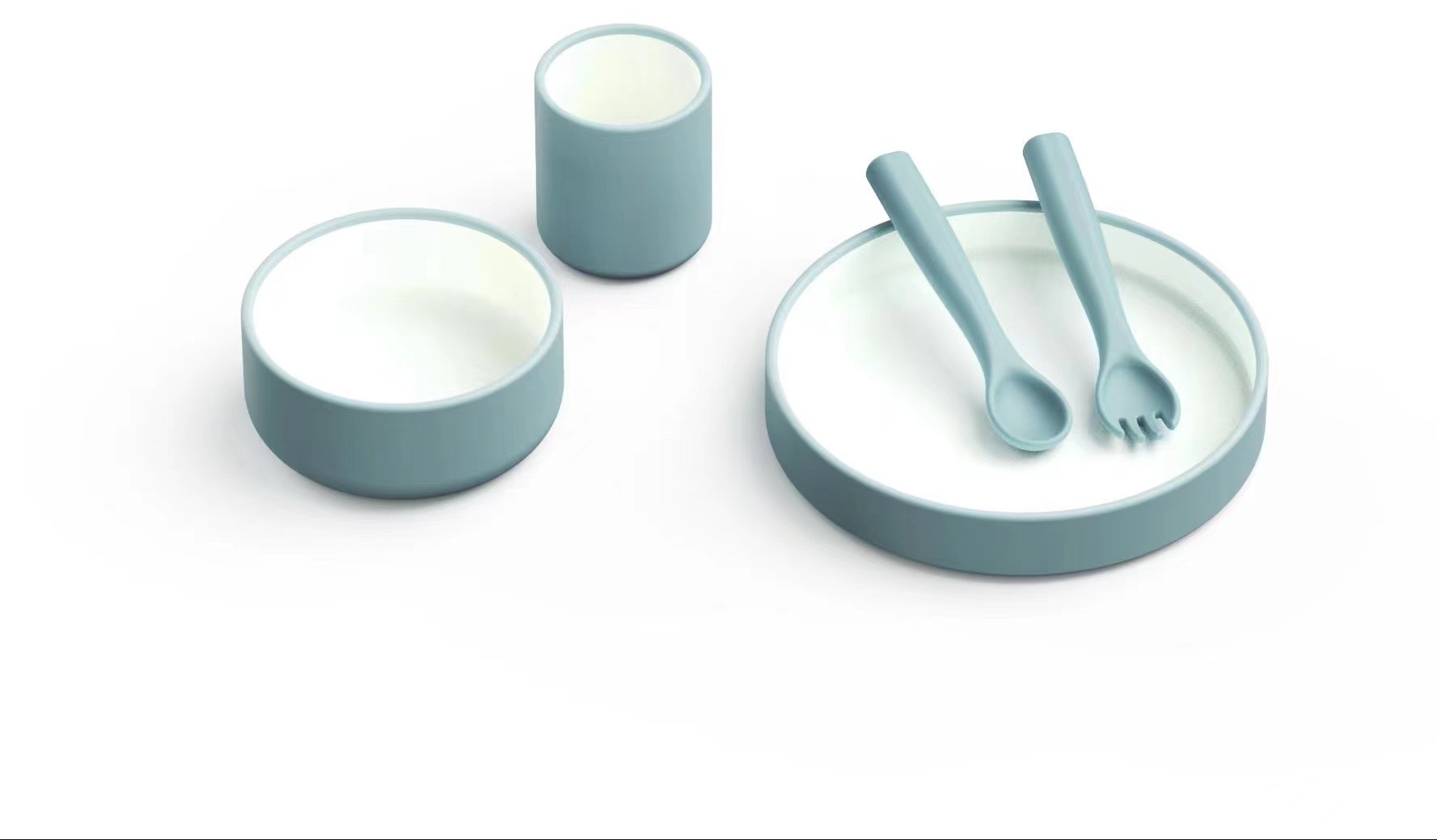 último caso de la compañía sobre Sistemas de alimentación del color del bebé dual del silicón incluyendo los cubiertos y la taza del cuenco del silicón de la placa del silicón