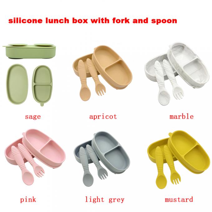 Nueva placa 100% de la succión del niño del silicón de la categoría alimenticia 2 en los niños Bento Lunch Box de 1 bebé con la cuchara y la bifurcación
