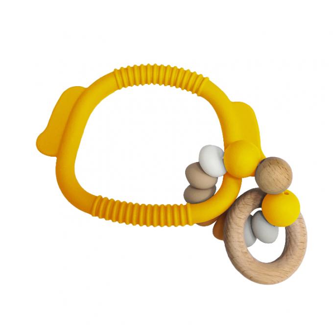 El bebé suave orgánico libre Teether del silicón de Toy New BPA del bebé que echa los dientes juega con el anillo de madera