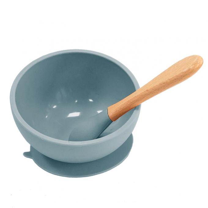 Logo Multi Colored Soft Silicone impreso modificado para requisitos particulares fácil limpiar el cuenco de la succión del silicón con la cuchara de madera de la manija
