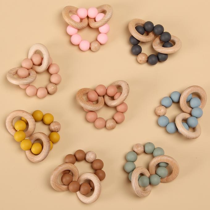 Silicón libre respetuoso del medio ambiente de encargo Teether del juguete BPA de la dentición del bebé con NC amistoso de madera DL13M03 de Ring Soft Toy los 7.5*6*4cm Eco;GUA
