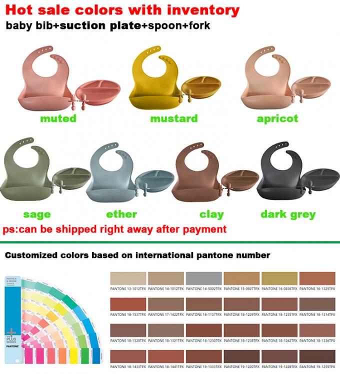 Placas divididas silicón determinado de alimentación del bebé del niño del babero de encargo del bebé con el sistema de la cuchara y de la bifurcación para los niños
