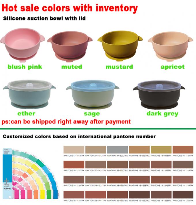 Cuenco del bebé con silicio de alimentación del silicón del niño de la succión de la impresión de la tapa solo Cuatomized de encargo cargado manual el 14.5*11.5*6cm disponible