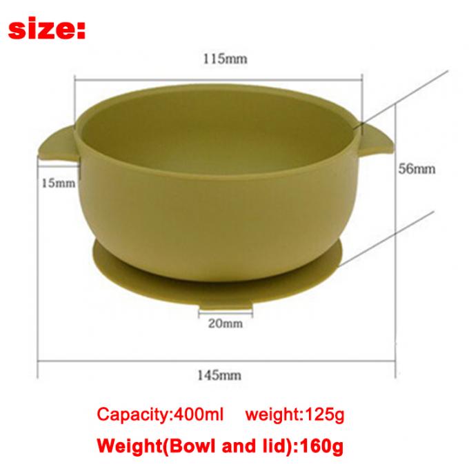 Cuenco del bebé con silicio de alimentación del silicón del niño de la succión de la impresión de la tapa solo Cuatomized de encargo cargado manual el 14.5*11.5*6cm disponible