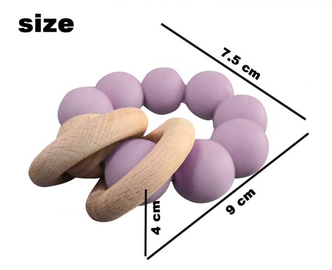 Teether de encargo del bebé del silicón de los juguetes de las gotas del silicón con la pulsera de madera 2
