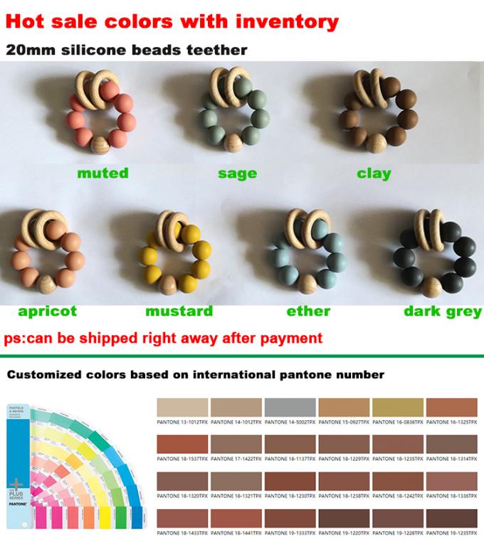 Teether de encargo del bebé del silicón de los juguetes de las gotas del silicón con la pulsera de madera 2