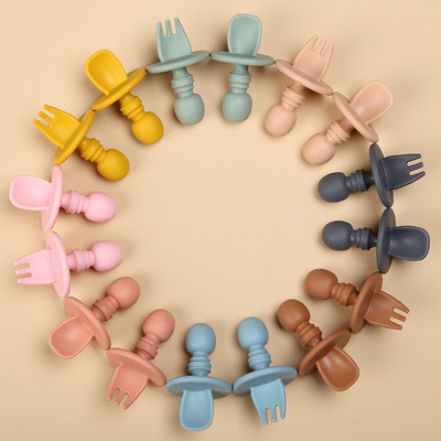 Baby Training Silicone Fork And Spoon Set Mini Soft 2pcs FDA BPA Approved