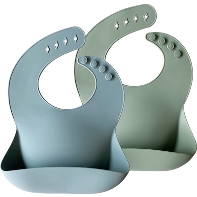 Molding In One Adjustable Waterproof Feeding Bibs With Food Catcher Pocket