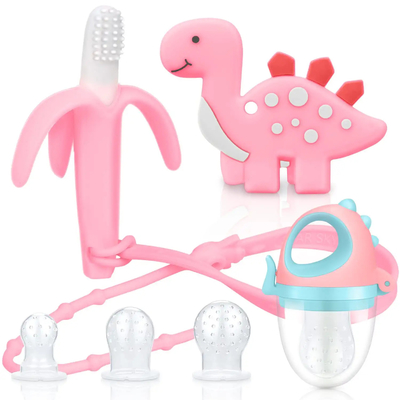 Cute 100% BPA Free Food Grade Silicone Dinosaur Teether Sets For Newborn