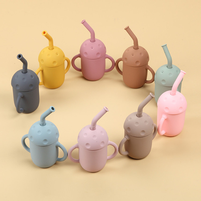 Leakproof Lid Silicone Straw Cup Double Handle 5oz Kids For Baby Over 6 Month
