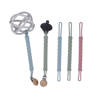 Anti Lost Silicone Teether Toys Baby Dummy Clip Braided Pattern Beech