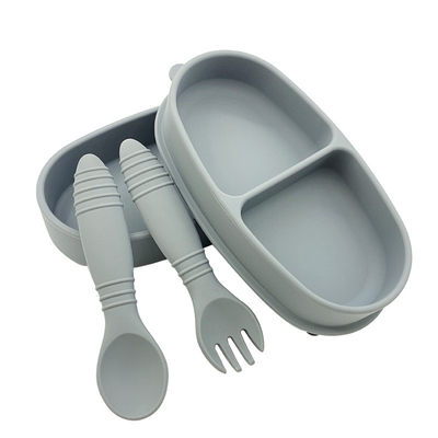 100% Food Grade Silicone Baby Cutlery 2 In 1 Bento Lunch Box With Spoon And Fork