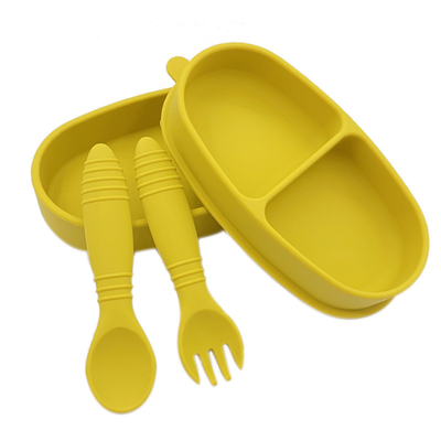 100% Food Grade Silicone Baby Cutlery 2 In 1 Bento Lunch Box With Spoon And Fork