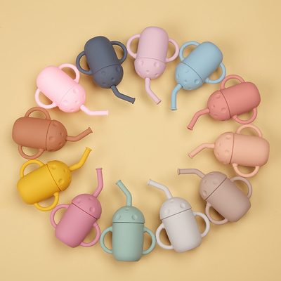 Children Drinking Silicone Straw Cup Non Spill Learning Training Cup FDA