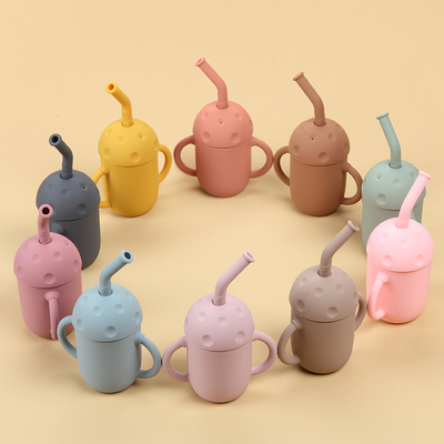 Children Drinking Silicone Straw Cup Non Spill Learning Training Cup FDA