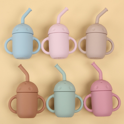 Children Drinking Silicone Straw Cup Non Spill Learning Training Cup FDA