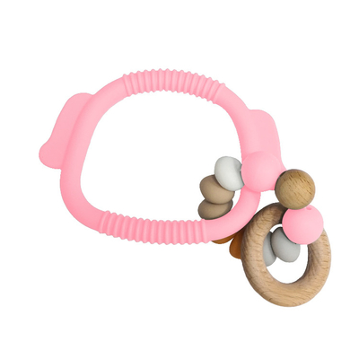 Baby Soft 15mm Silicone Bead Teething Rings Bracelet Eco Friendly With Wooden Ring
