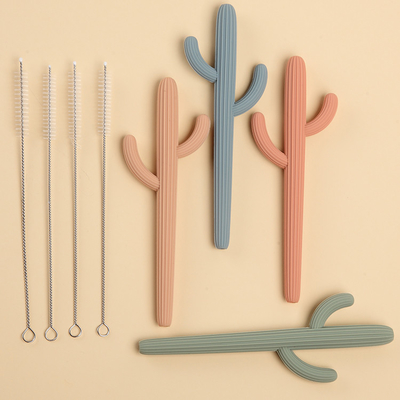Non Toxic Silicone Cactus Teether BPA Free Teething Toys With 20cm Brush