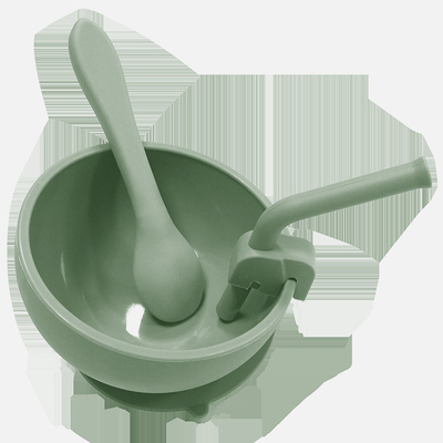 BPA Free Baby Silicone Products Suction Feeding Bowl With Spoon And 10.5cm Straw