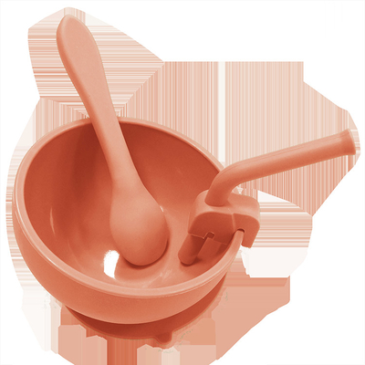 BPA Free Baby Silicone Products Suction Feeding Bowl With Spoon And 10.5cm Straw