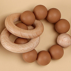 Wooden Ring Silicone Beads Teether BPA Free Soft Toy 7.5*6*4cm Eco Friendly