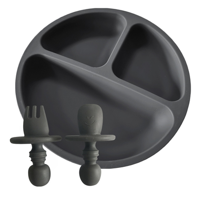 Non Slip Toddlers Silicone Divided Plate BPA Free Silicone Grip Dish With Spoon