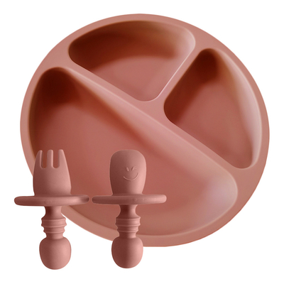 Non Slip Toddlers Silicone Divided Plate BPA Free Silicone Grip Dish With Spoon