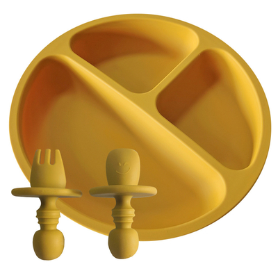 Non Slip Toddlers Silicone Divided Plate BPA Free Silicone Grip Dish With Spoon