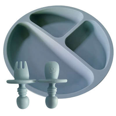 Eco Friendly Portable Divided Silicone Baby Plate 19.8cm Spoon And Fork Feeding Set