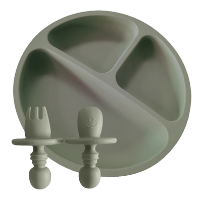 Eco Friendly Portable Divided Silicone Baby Plate 19.8cm Spoon And Fork Feeding Set