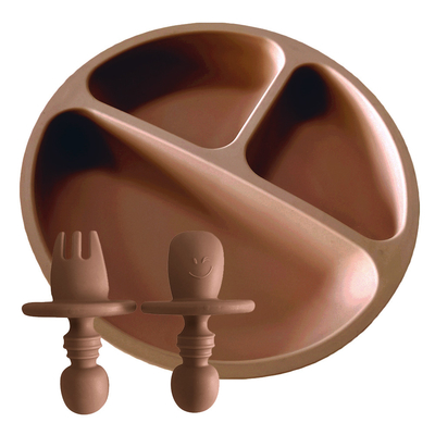 Eco Friendly Portable Divided Silicone Baby Plate 19.8cm Spoon And Fork Feeding Set