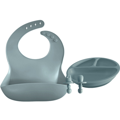 Soft Silicone Baby Plate And Spoon Set BPA Latex Free eco friendly bibs 29x23cm