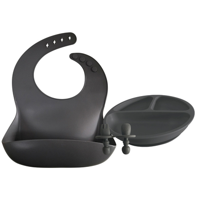 Soft Silicone Baby Plate And Spoon Set BPA Latex Free eco friendly bibs 29x23cm