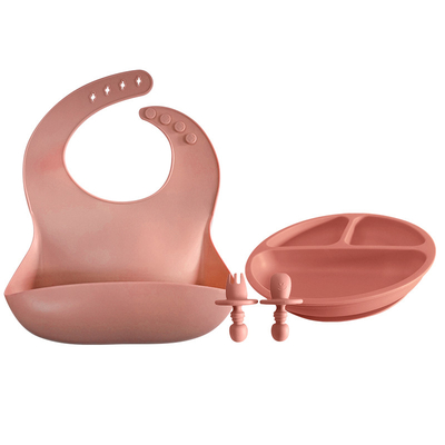 Soft Silicone Baby Plate And Spoon Set BPA Latex Free eco friendly bibs 29x23cm