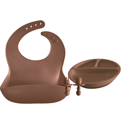 500g Baby Silicone Products Divided Suction Plates Bib Weaning Set With Spoon And Fork