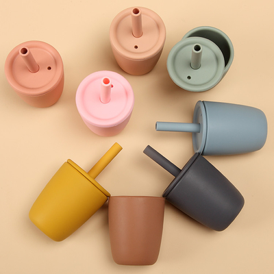Food Grade BPA Free Baby Training Silicone Straw Cup With Sippy Lid