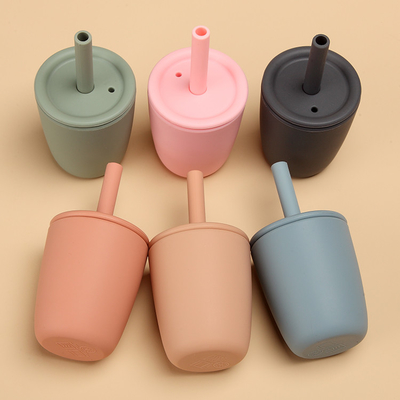 Food Grade BPA Free Baby Training Silicone Straw Cup With Sippy Lid