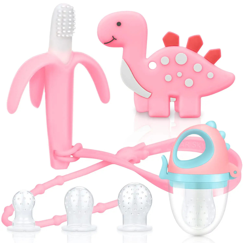 Cute 100% BPA Free Food Grade Silicone Dinosaur Teether Sets For Newborn